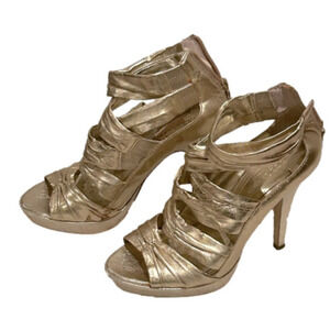 BCBGeneration  Gold Platform heels with ankle straps and zipper 8B/38